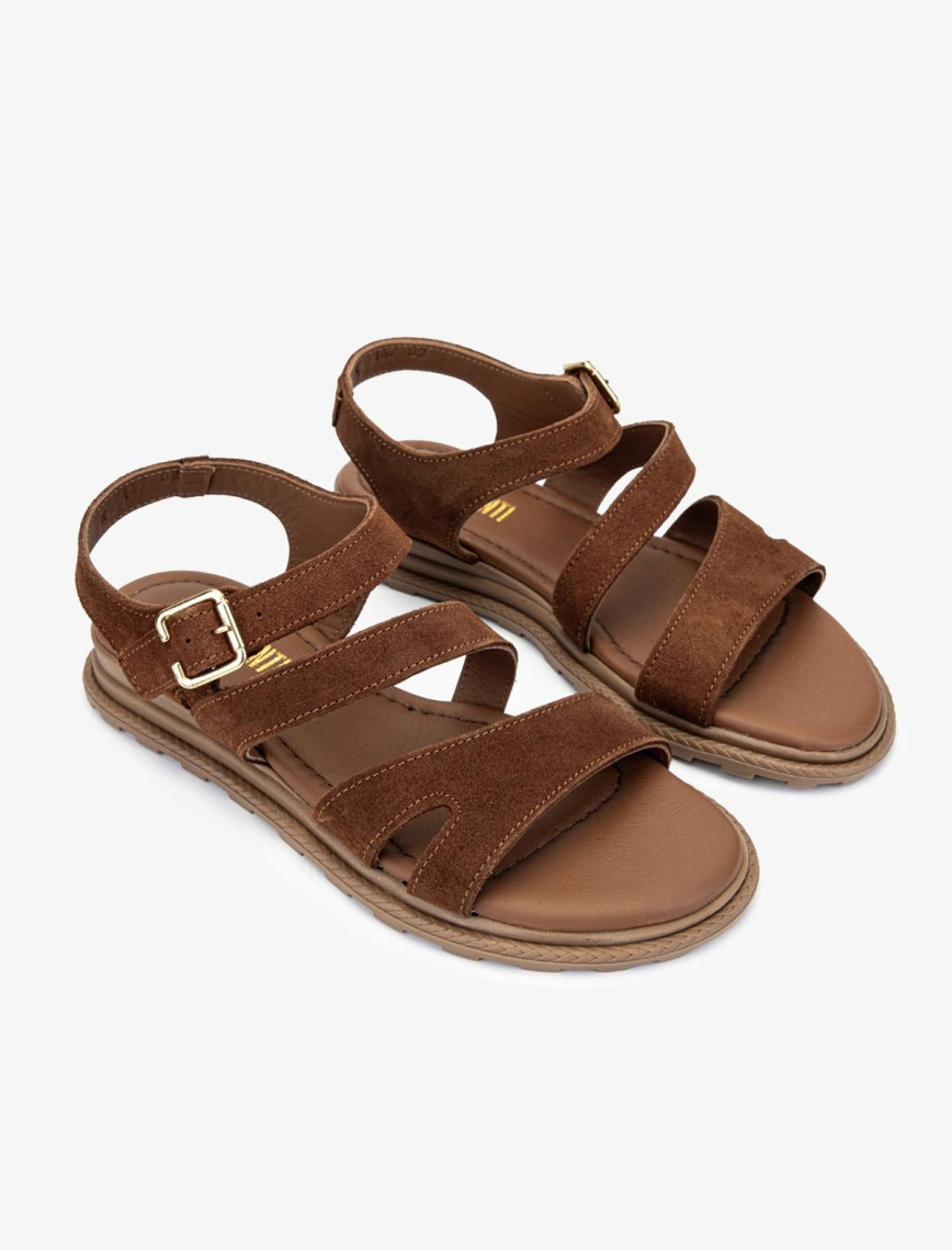 Valmenti Cize Kadın Tütün Süet Hakiki Deri Sandalet