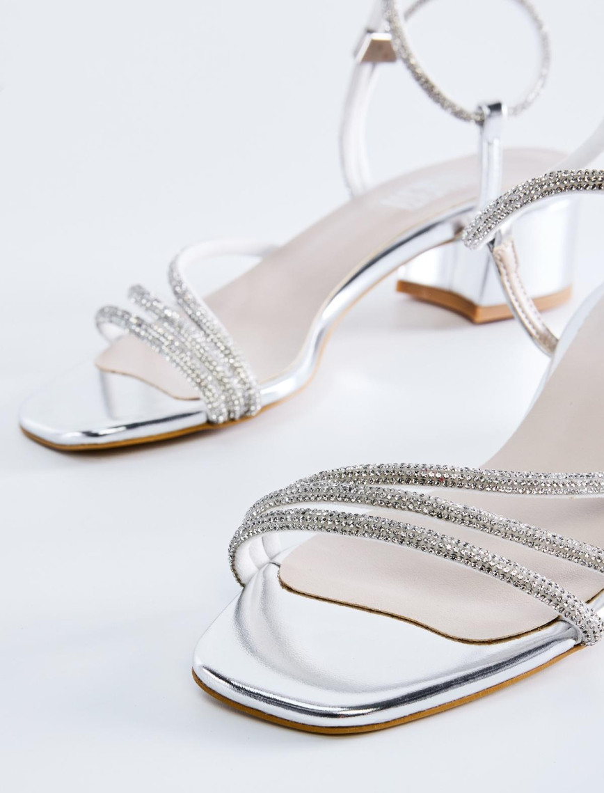 Valmenti Camila Kadın Lame Cilt Vegan Topuklu Sandalet