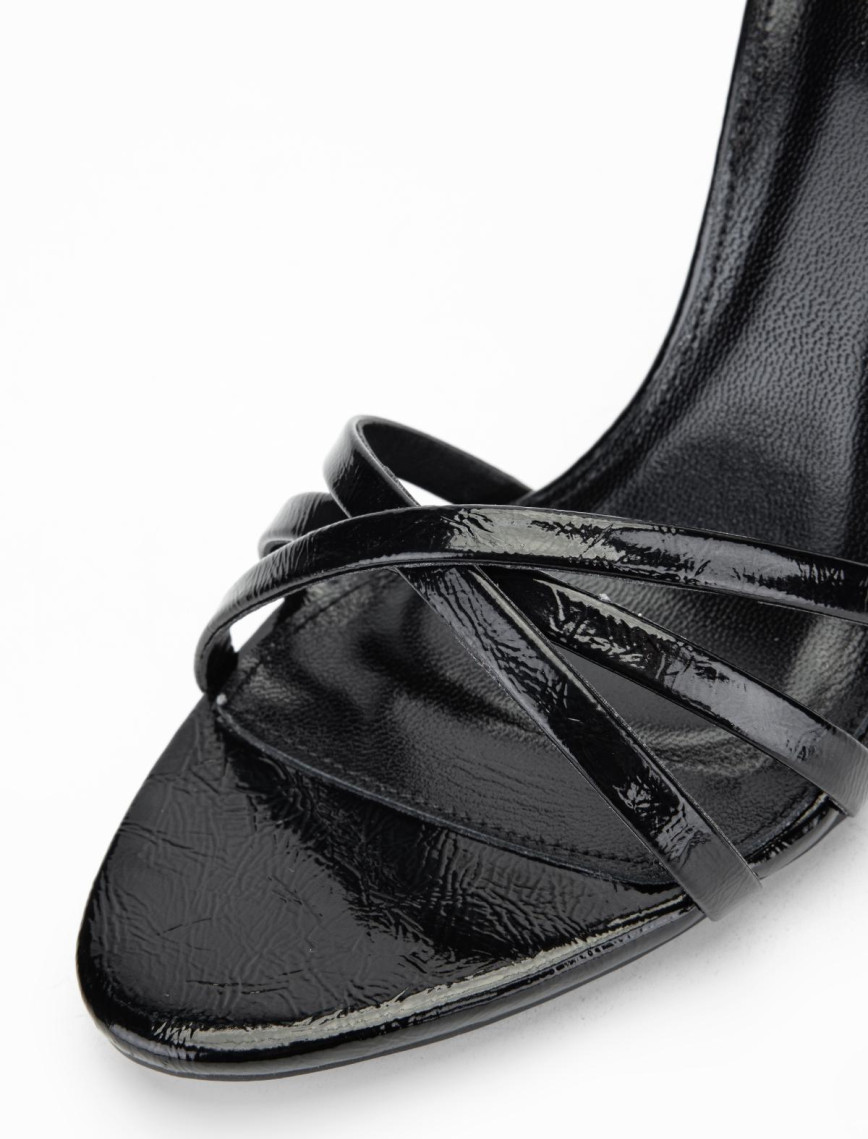 Valmenti Zeno Kadın Siyah Metalik Hakiki Deri Topuklu Sandalet