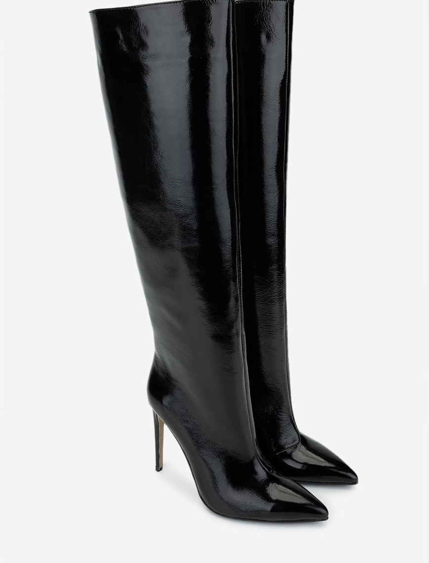 Valmenti Kadın Hakiki Deri Siyah Rugan Topuklu Çizme Valmenti Kadın Hakiki Deri Siyah Rugan Topuklu Çizme