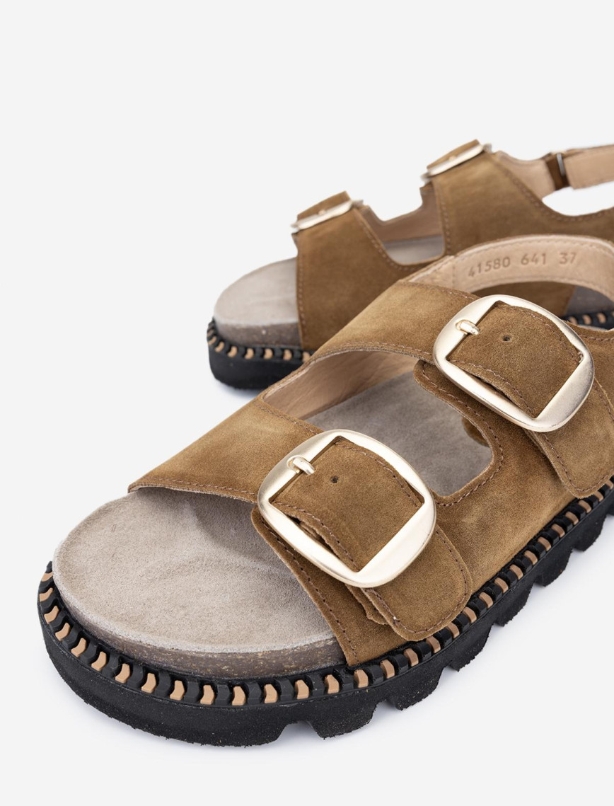 Valmenti Dabih Kadın Tütün Süet Hakiki Deri DUZ SANDALET