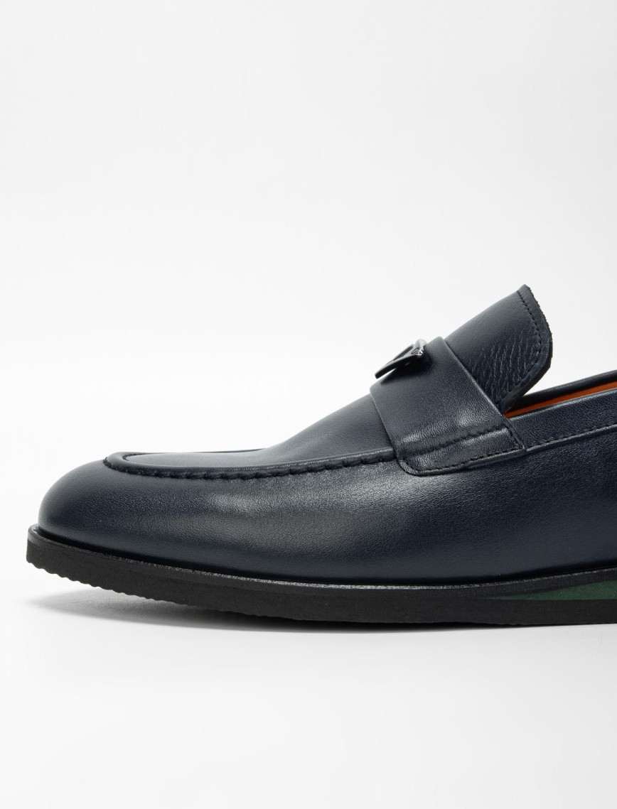 Valmenti Erkek Lacivert Hakiki Deri Casual Ayakkabı