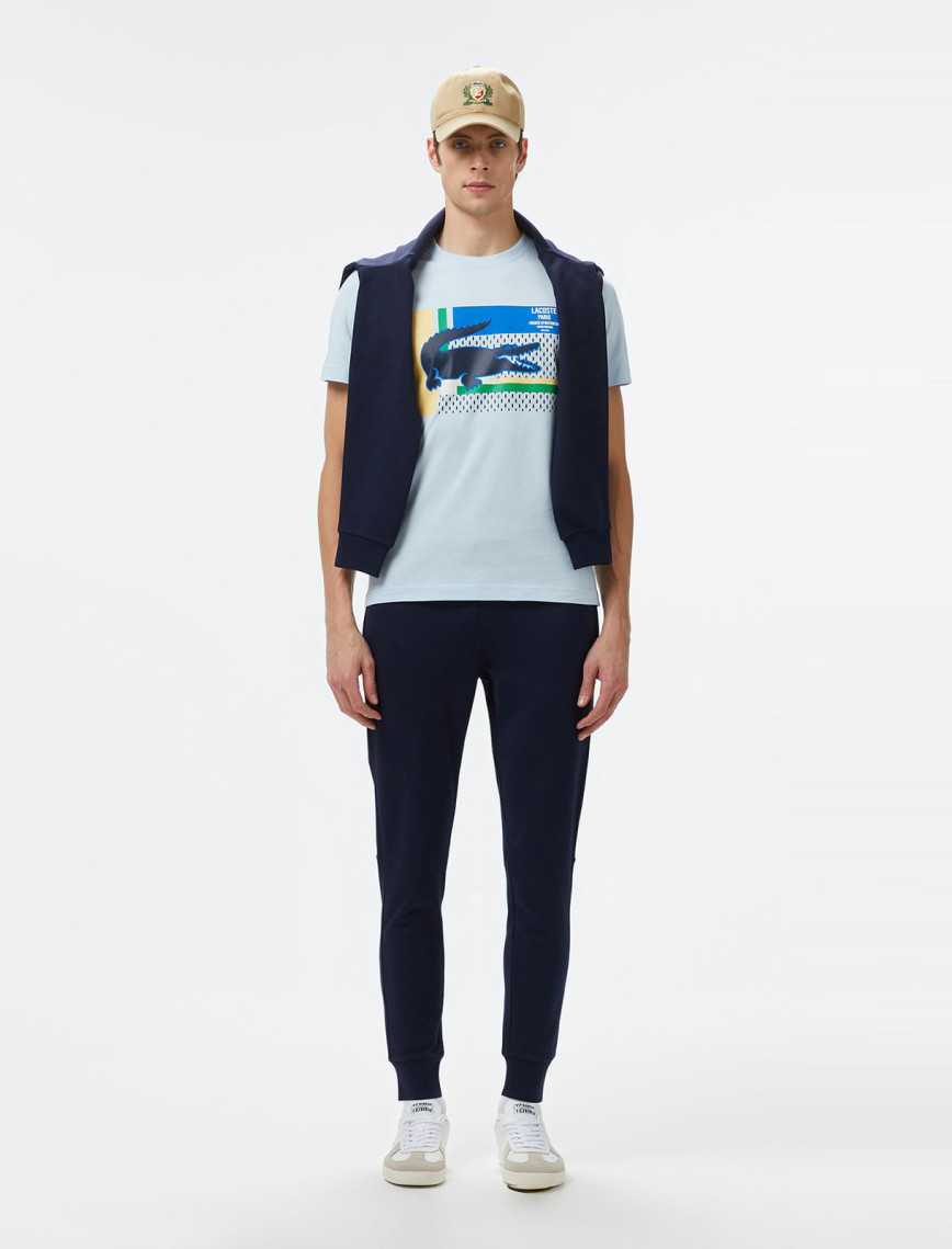 Lacoste Erkek Bisiklet Yaka Baskılı Açık Mavi T-Shirt