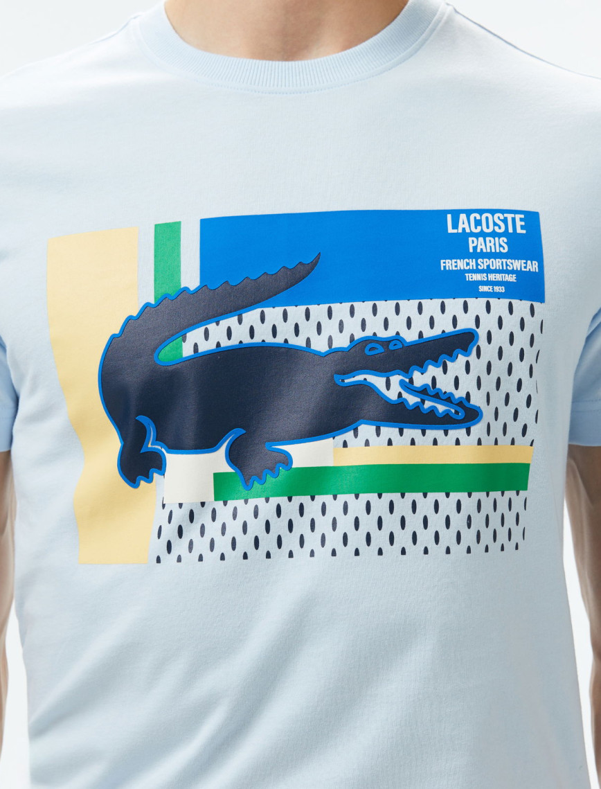 Lacoste Erkek Bisiklet Yaka Baskılı Açık Mavi T-Shirt