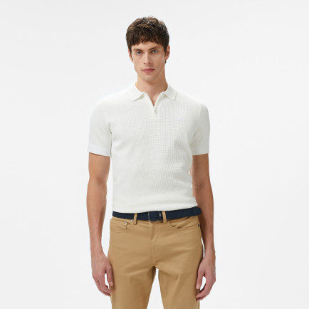 Lacoste Erkek Kısa Kollu Yarım Fermuarlı Beyaz Triko Lacoste Erkek Kısa Kollu Yarım Fermuarlı Beyaz Triko