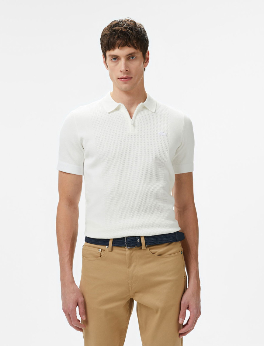 Lacoste Erkek Kısa Kollu Yarım Fermuarlı Beyaz Triko Lacoste Erkek Kısa Kollu Yarım Fermuarlı Beyaz Triko