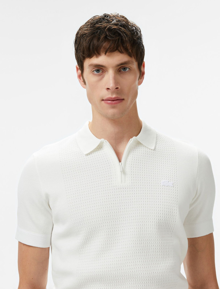 Lacoste Erkek Kısa Kollu Yarım Fermuarlı Beyaz Triko Lacoste Erkek Kısa Kollu Yarım Fermuarlı Beyaz Triko