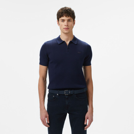 Lacoste Erkek Kısa Kollu Yarım Fermuarlı Lacivert Triko Lacoste Erkek Kısa Kollu Yarım Fermuarlı Lacivert Triko
