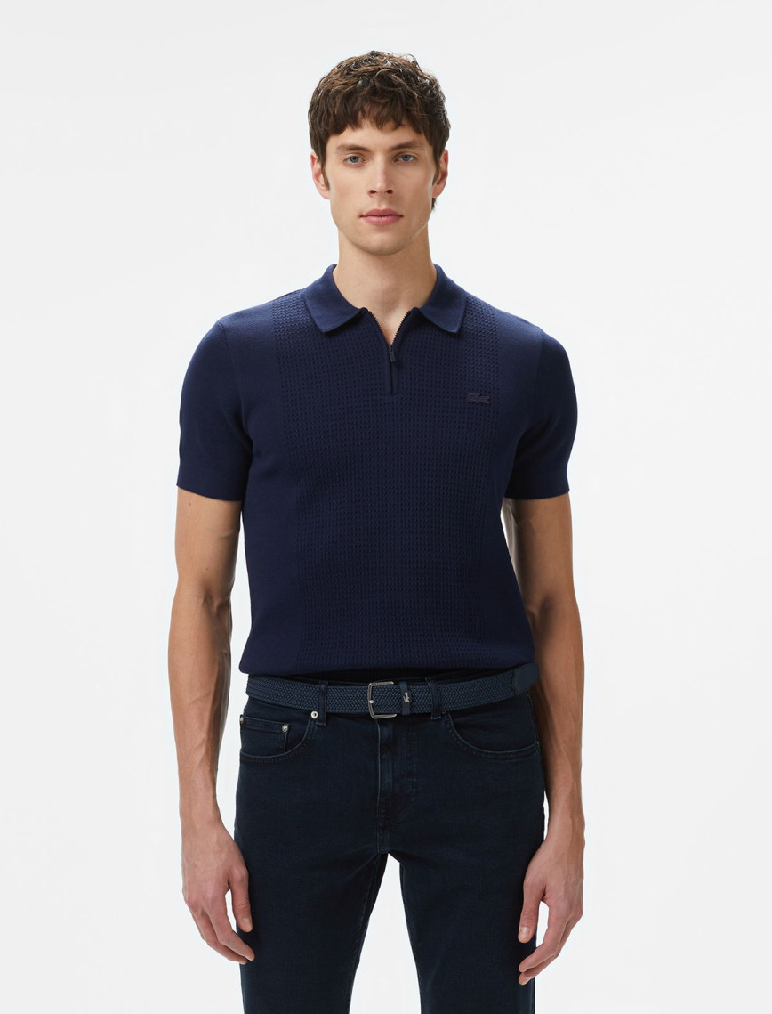 Lacoste Erkek Kısa Kollu Yarım Fermuarlı Beyaz Triko Lacoste Erkek Kısa Kollu Yarım Fermuarlı Beyaz Triko