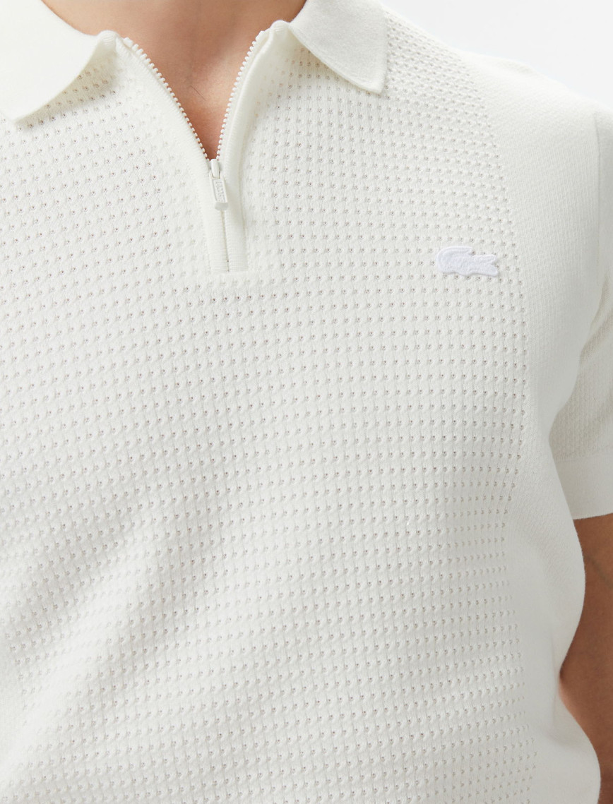 Lacoste Erkek Kısa Kollu Yarım Fermuarlı Beyaz Triko Lacoste Erkek Kısa Kollu Yarım Fermuarlı Beyaz Triko