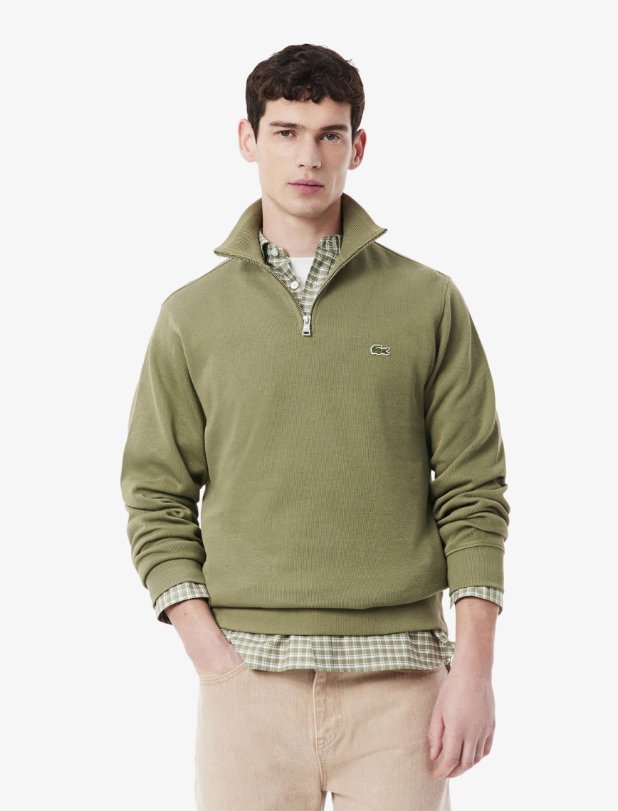 Lacoste Erkek Classic Fit Yarım Fermuarlı Haki Sweatshirt Lacoste Erkek Classic Fit Yarım Fermuarlı Haki Sweatshirt