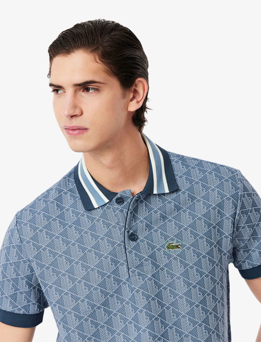 Lacoste Erkek Classic Fit Monogram Mavi Polo