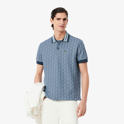 Lacoste Erkek Classic Fit Monogram Mavi Polo Lacoste Erkek Classic Fit Monogram Mavi Polo