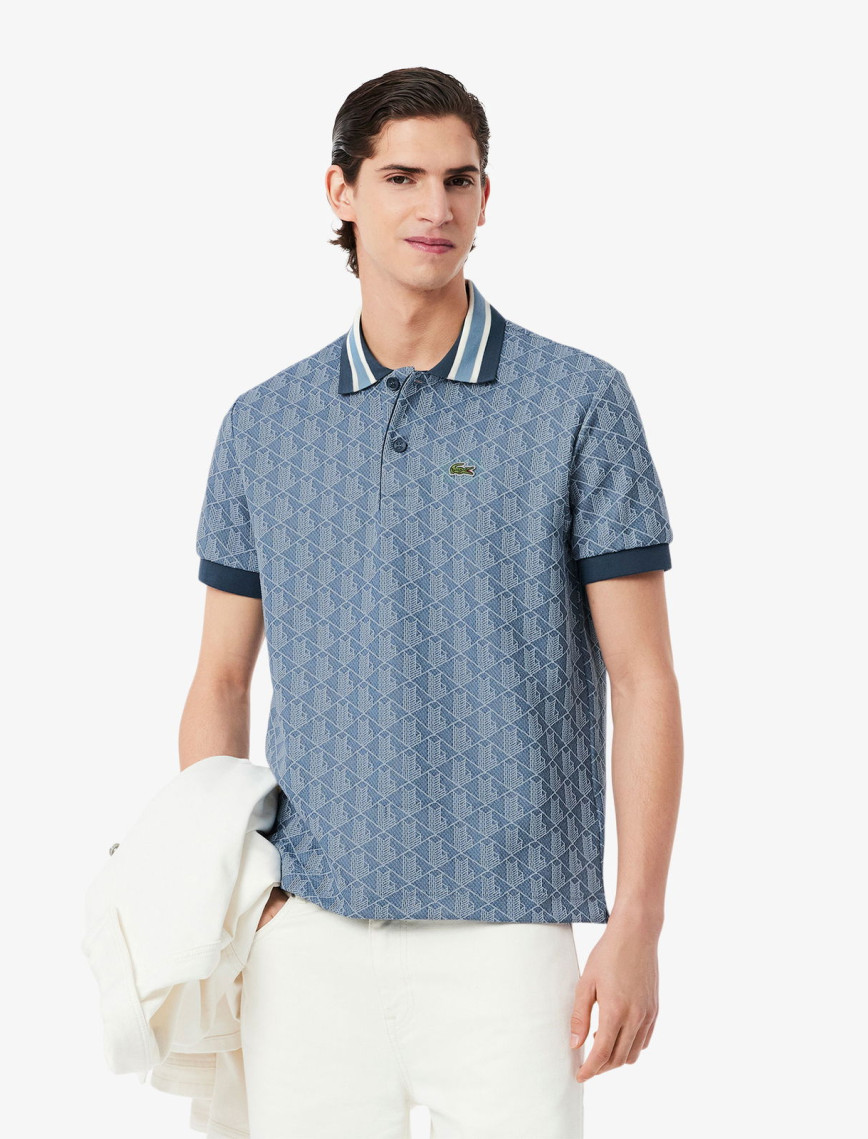 Lacoste Erkek Classic Fit Monogram Mavi Polo