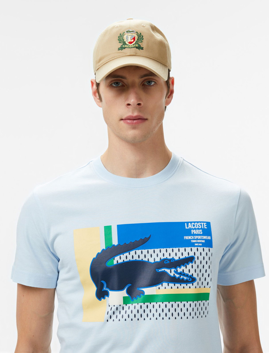 Lacoste Erkek Bisiklet Yaka Baskılı Açık Mavi T-Shirt