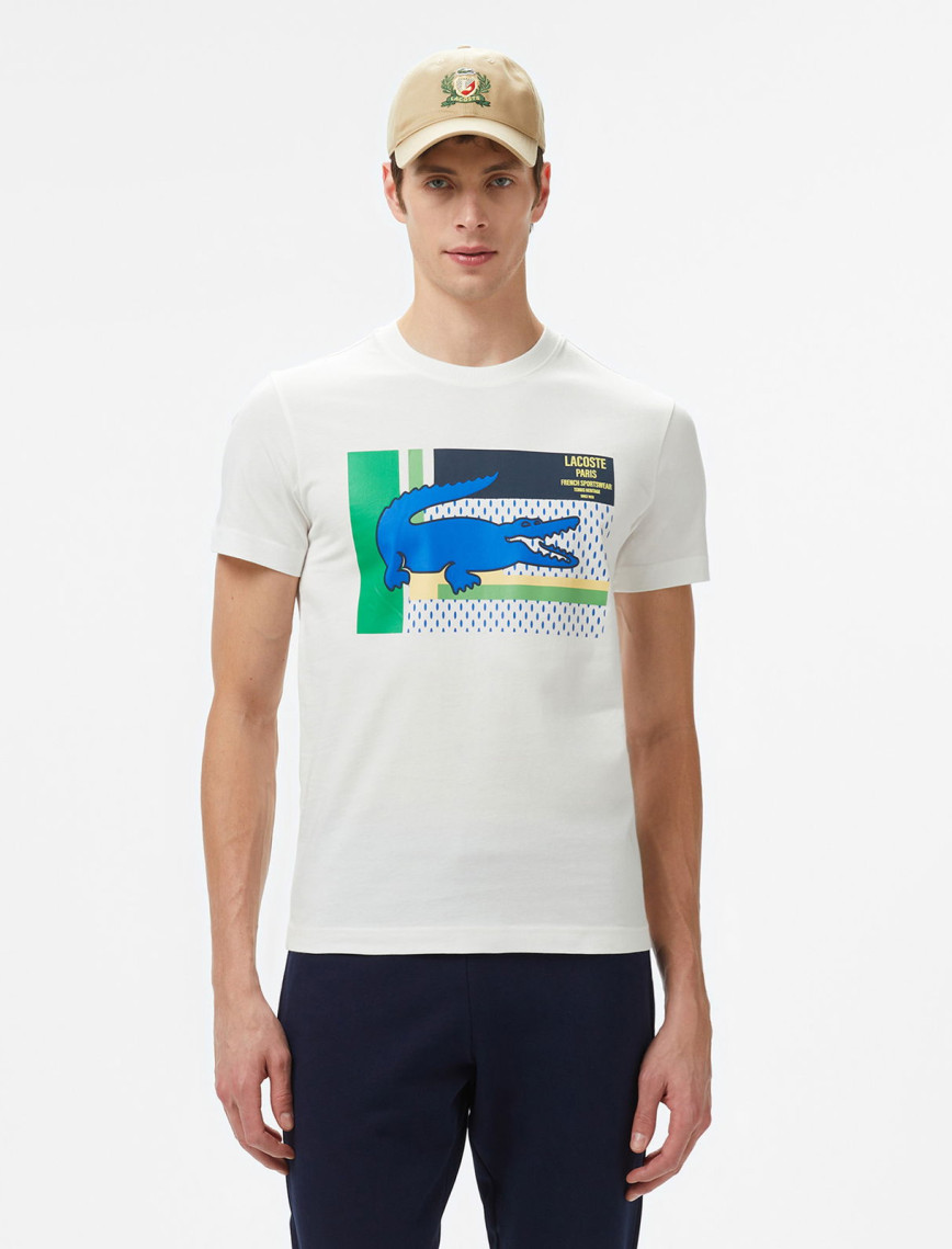 Lacoste Baskılı Bisiklet Yaka Erkek Beyaz T-Shirt Lacoste Baskılı Bisiklet Yaka Erkek Beyaz T-Shirt