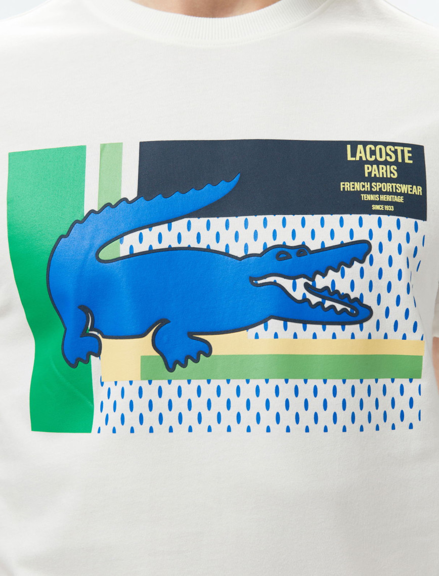 Lacoste Baskılı Bisiklet Yaka Erkek Beyaz T-Shirt Lacoste Baskılı Bisiklet Yaka Erkek Beyaz T-Shirt