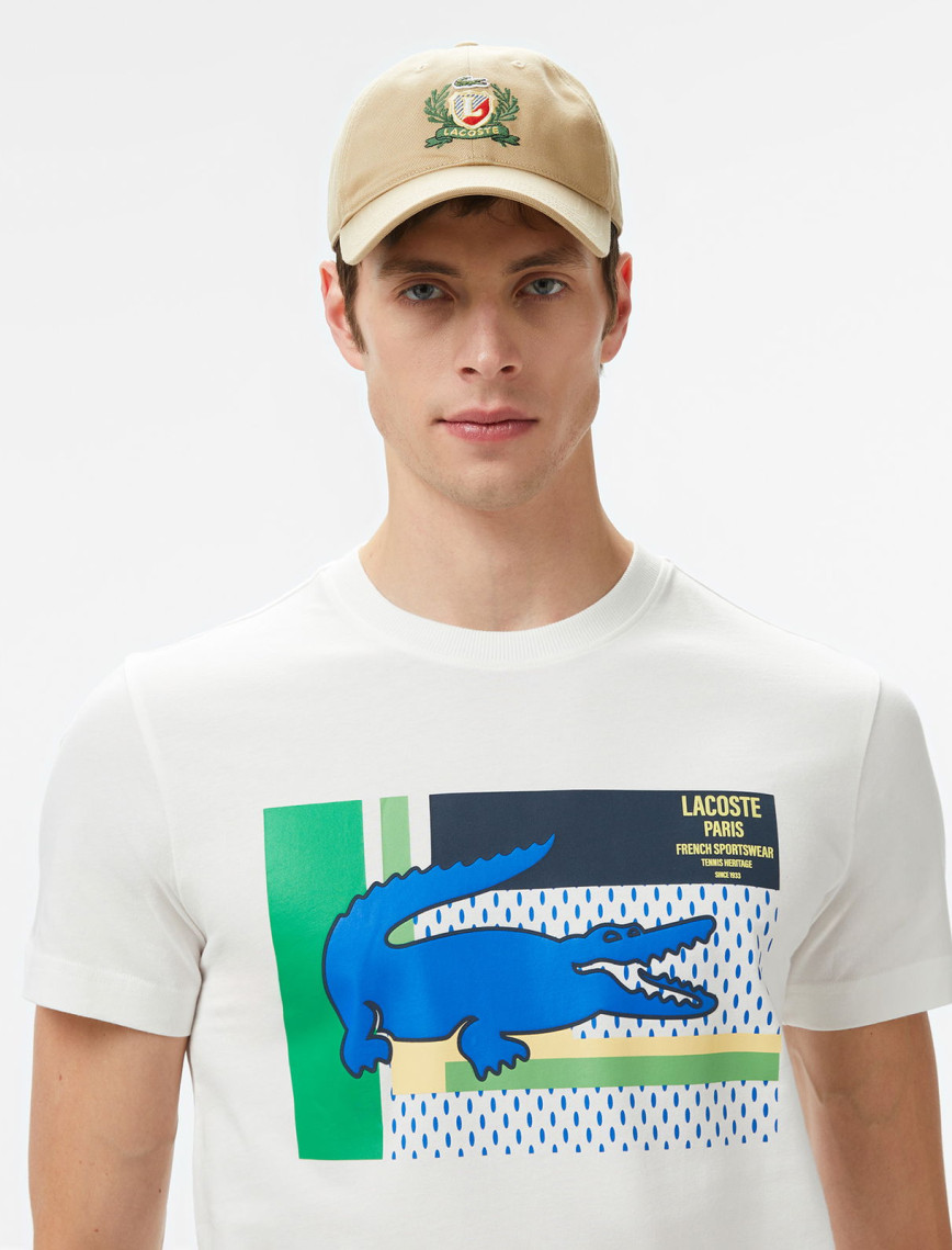 Lacoste Baskılı Bisiklet Yaka Erkek Beyaz T-Shirt Lacoste Baskılı Bisiklet Yaka Erkek Beyaz T-Shirt