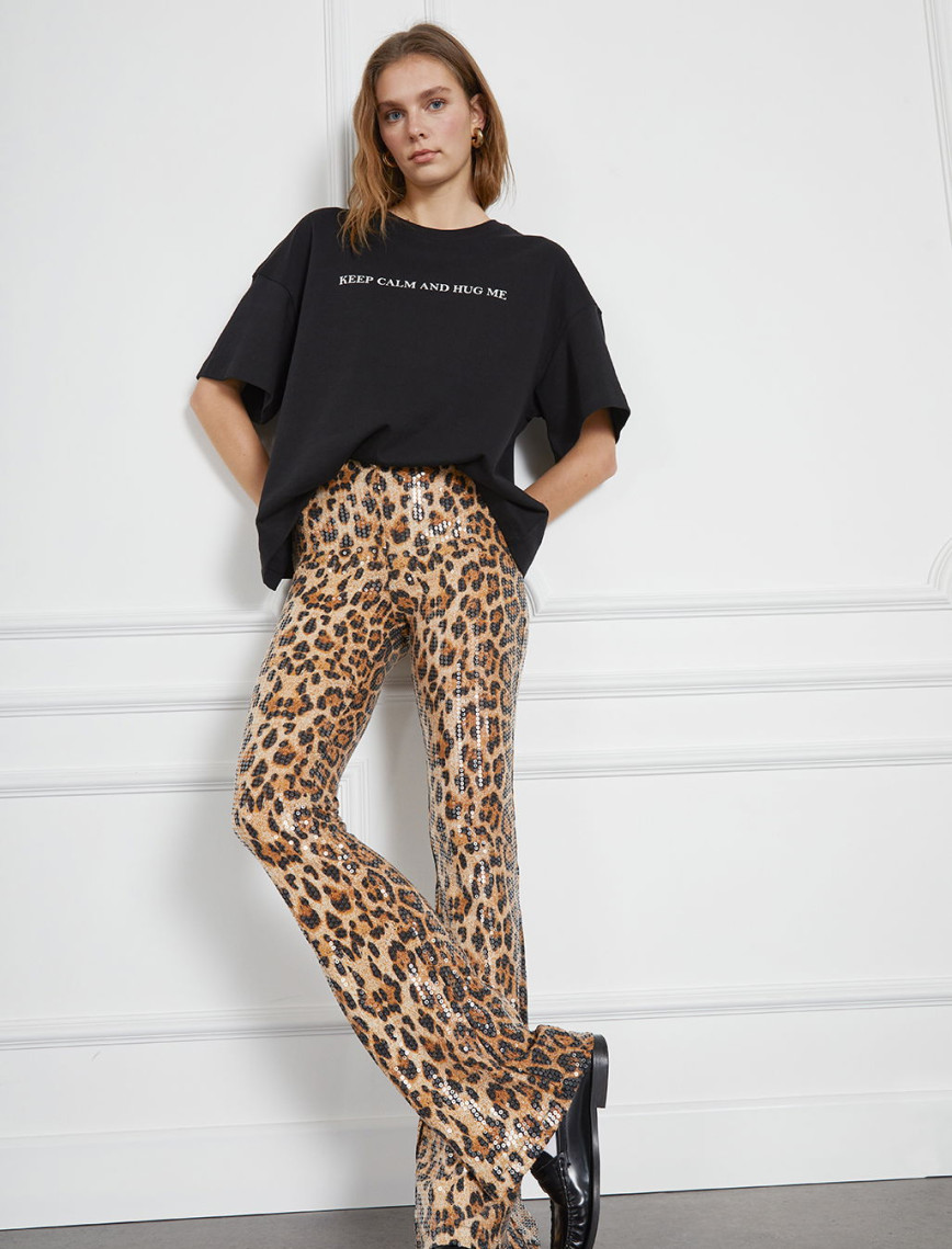 Leopar Desenli Payetli Pantolon Leopar Desenli Payetli Pantolon