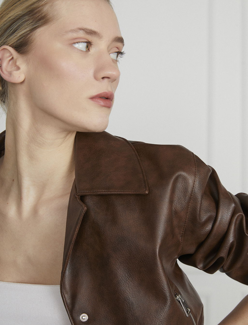 Biye Detaylı Deri Ceket Biye Detaylı Deri Ceket