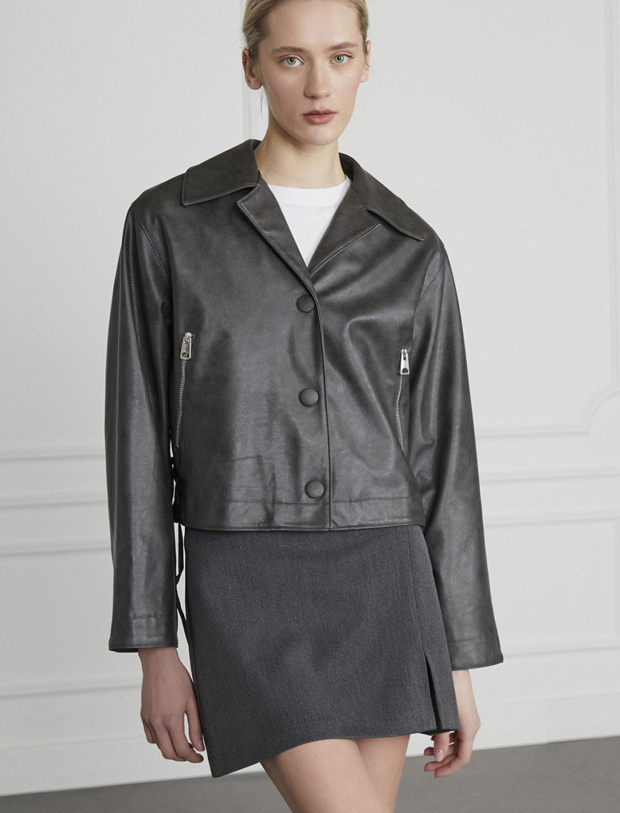 Biye Detaylı Deri Ceket Biye Detaylı Deri Ceket