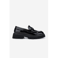 Valmenti Kadın Hakiki Deri Siyah Rugan Loafer Ayakkabı