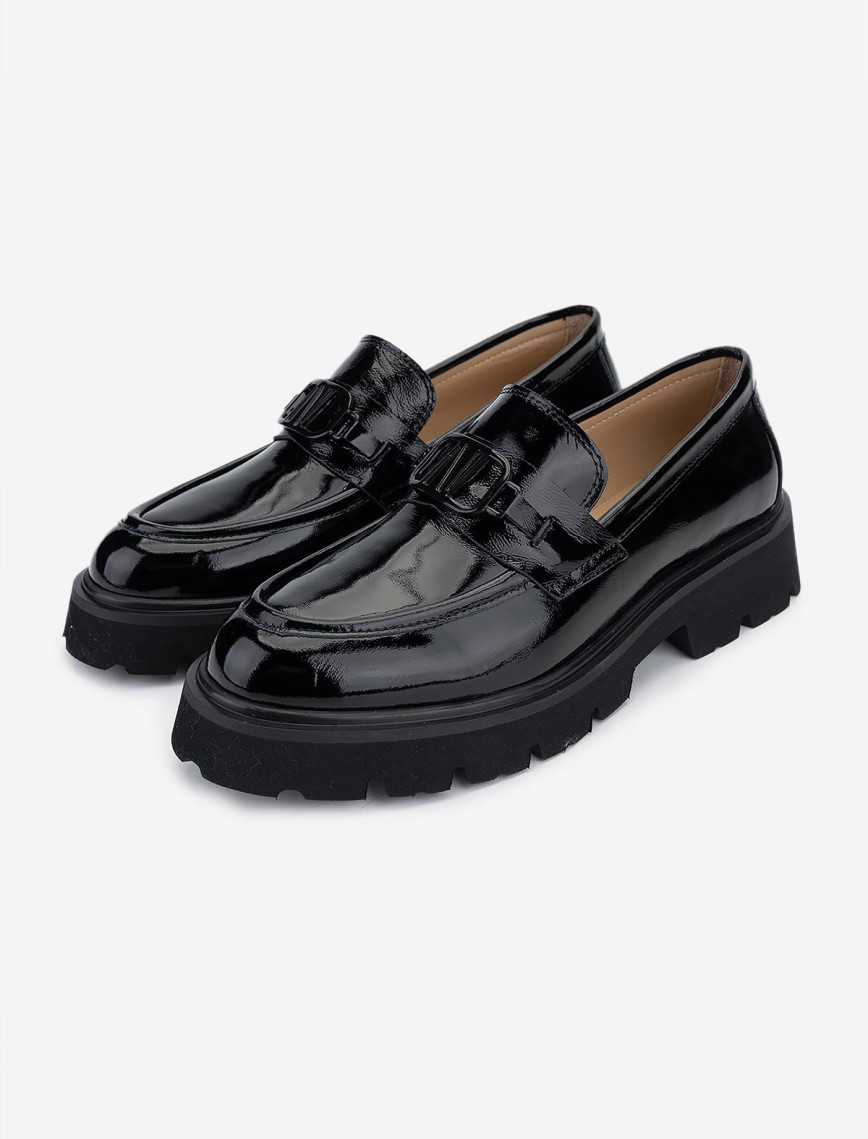 Valmenti Kadın Hakiki Deri Siyah Rugan Loafer Ayakkabı