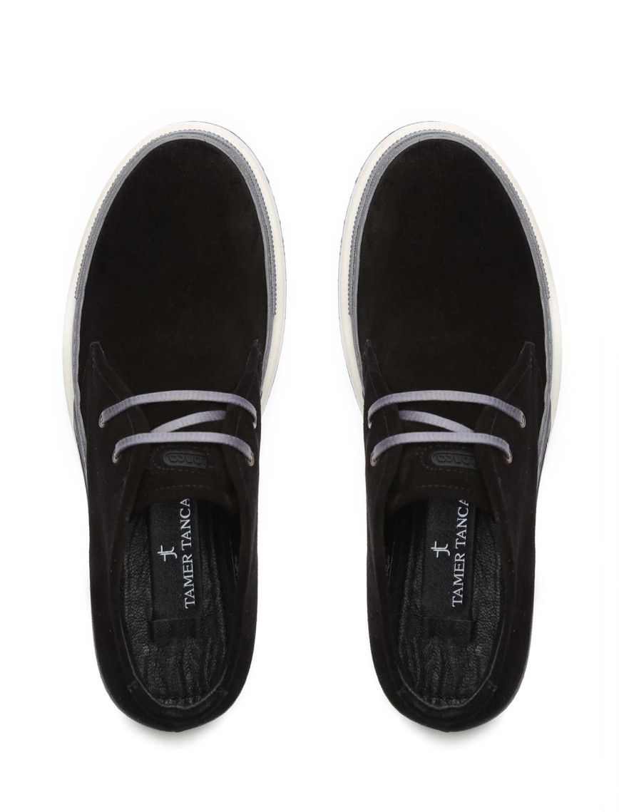 Tamer Tanca Erkek Hakiki Deri Siyah Süet Casual Bot