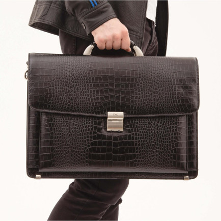 Tamer Tanca Erkek Hakiki Deri Siyah Kroko Evrak Çantası