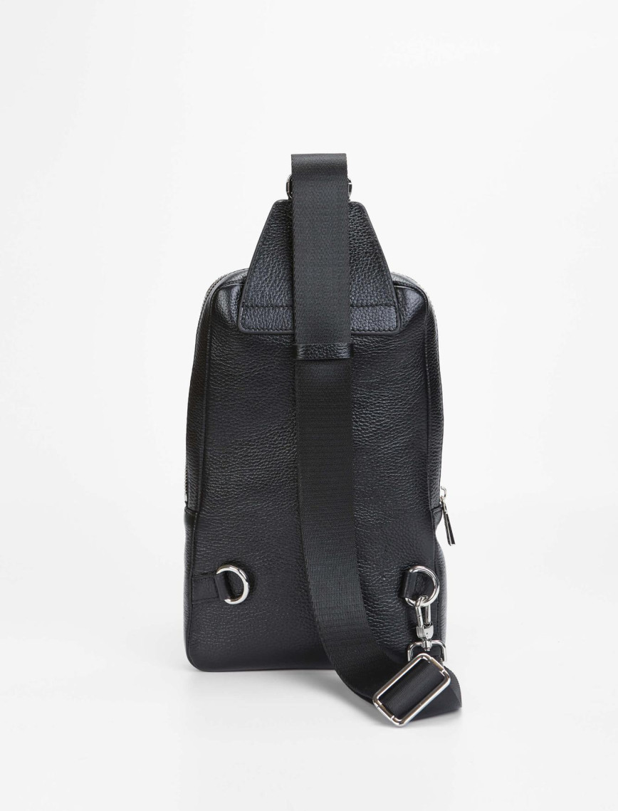 Tamer Tanca Erkek Hakiki Deri Siyah Body Bag Çanta