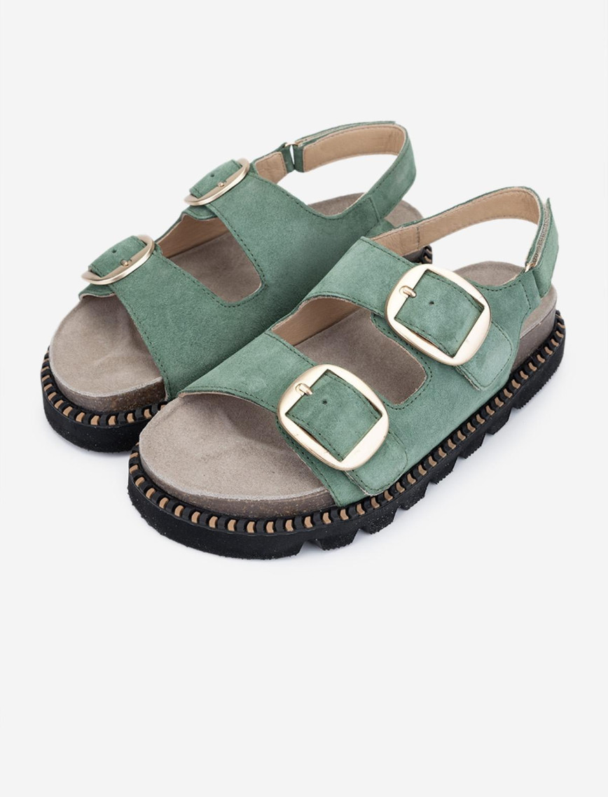 Valmenti Dabih Kadın Haki Süet Hakiki Deri DUZ SANDALET