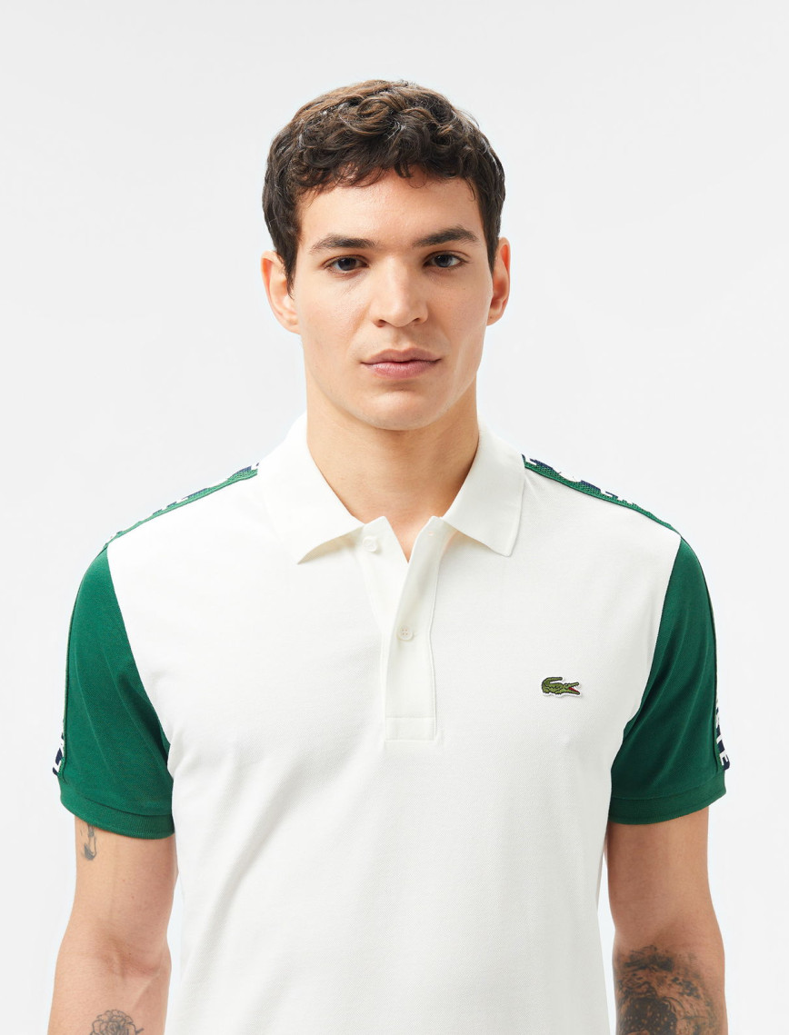 Lacoste Erkek Regular Fit Renk Bloklu Beyaz Polo Lacoste Erkek Regular Fit Renk Bloklu Beyaz Polo