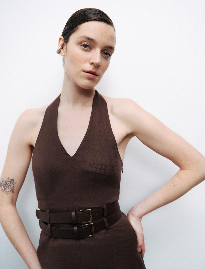 Çift Kemer Detaylı Mini Elbise Çift Kemer Detaylı Mini Elbise