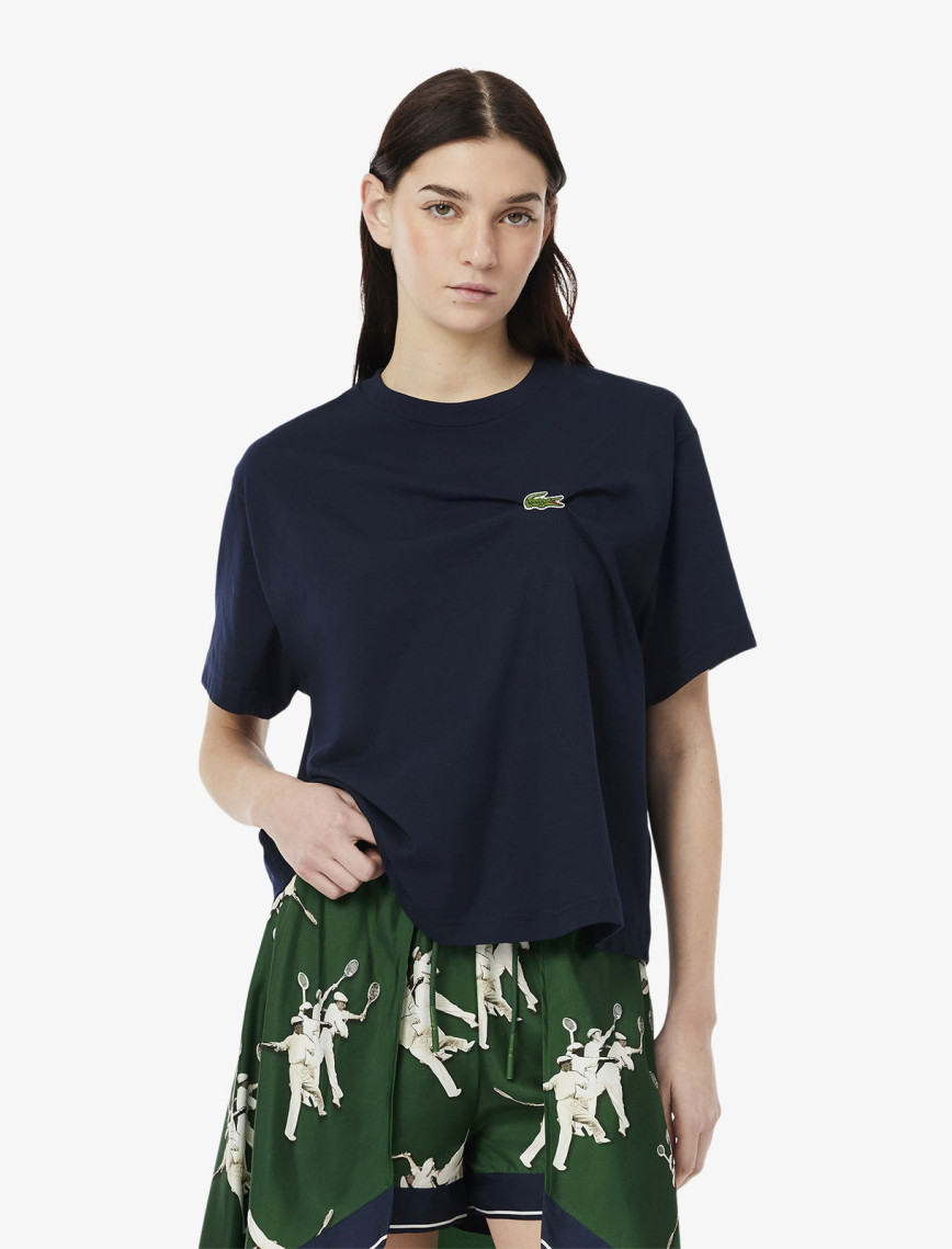 Lacoste Kadın Oversize Fit Bisiklet Yaka Lacivert T-Shirt
