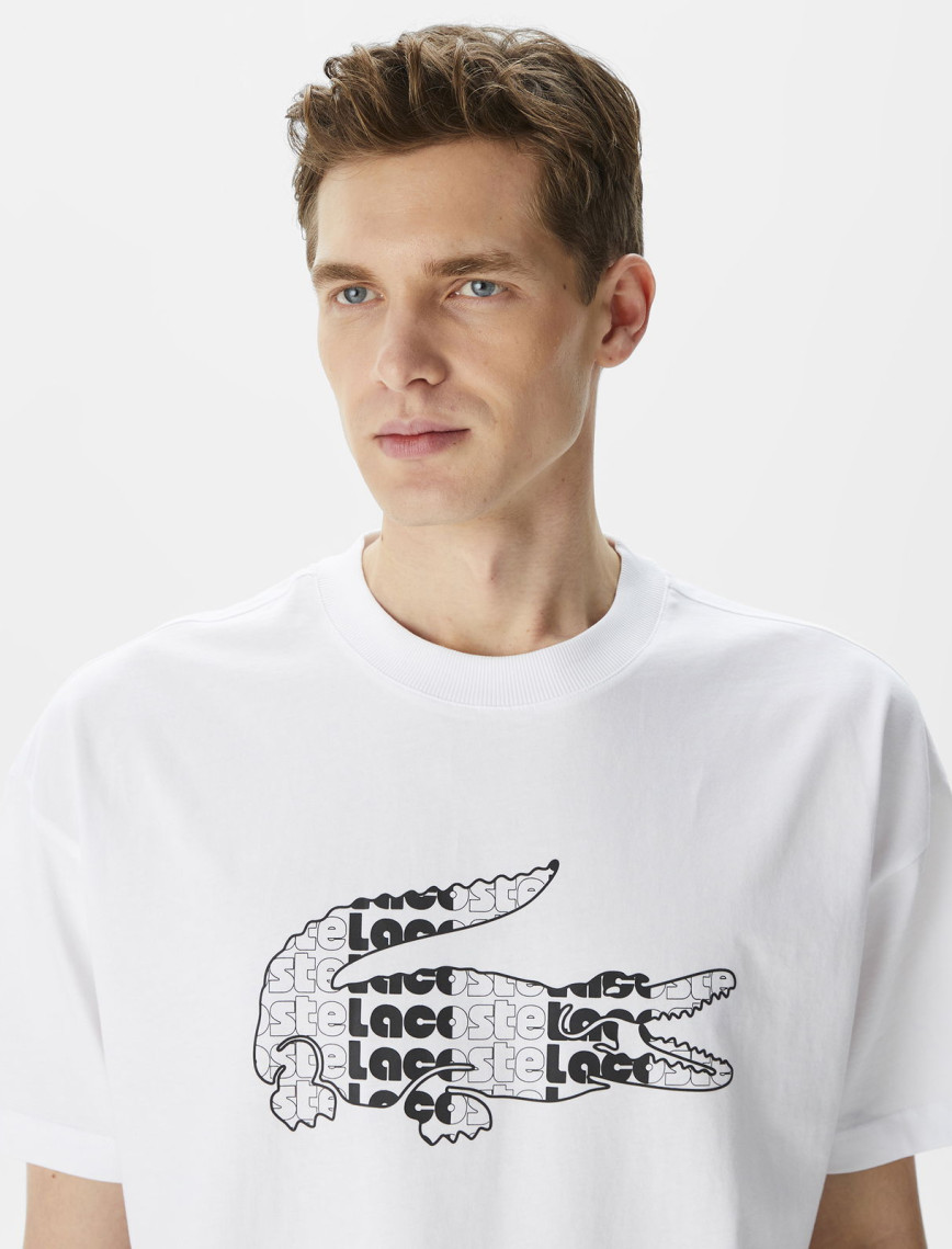 Lacoste Erkek Relaxed Fit Bisiklet Yaka Baskılı Beyaz T-Shirt Lacoste Erkek Relaxed Fit Bisiklet Yaka Baskılı Beyaz T-Shirt