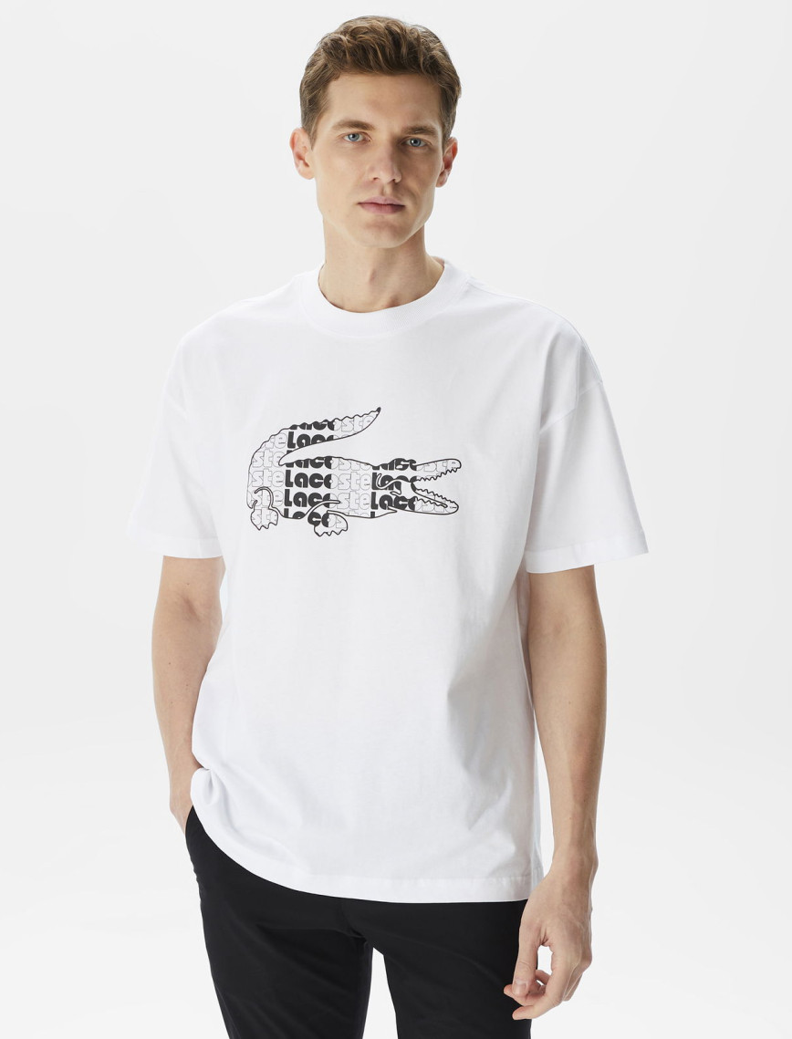 Lacoste Erkek Relaxed Fit Bisiklet Yaka Baskılı Siyah T-Shirt Lacoste Erkek Relaxed Fit Bisiklet Yaka Baskılı Siyah T-Shirt