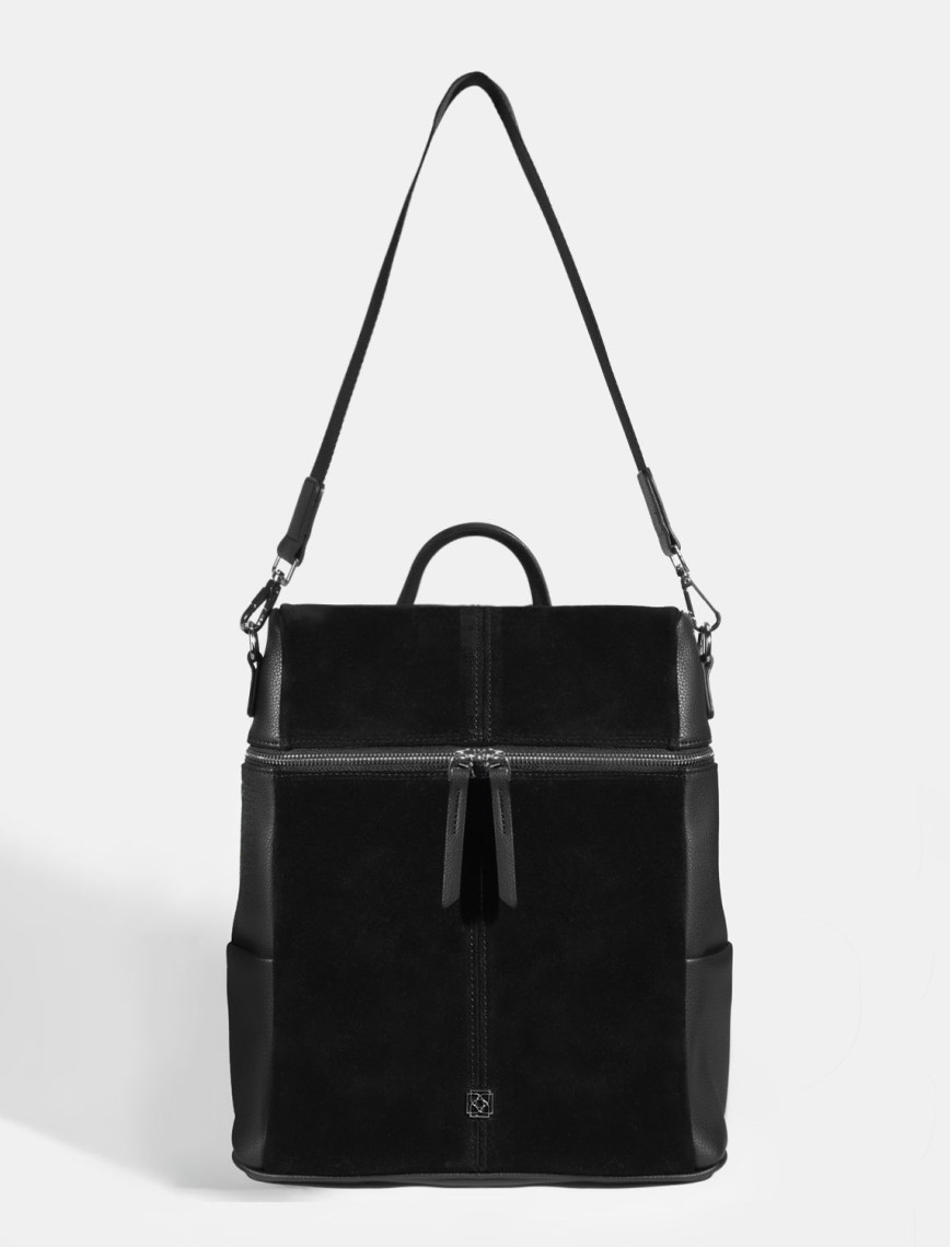 Kadın Siyah Süet Detaylı Fermuarlı Sırt Çantası Kadın Siyah Süet Detaylı Fermuarlı Sırt Çantası