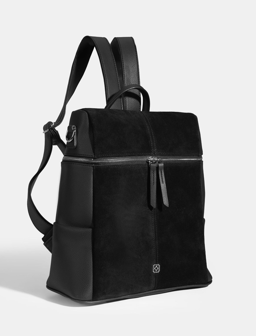 Kadın Siyah Süet Detaylı Fermuarlı Sırt Çantası Kadın Siyah Süet Detaylı Fermuarlı Sırt Çantası