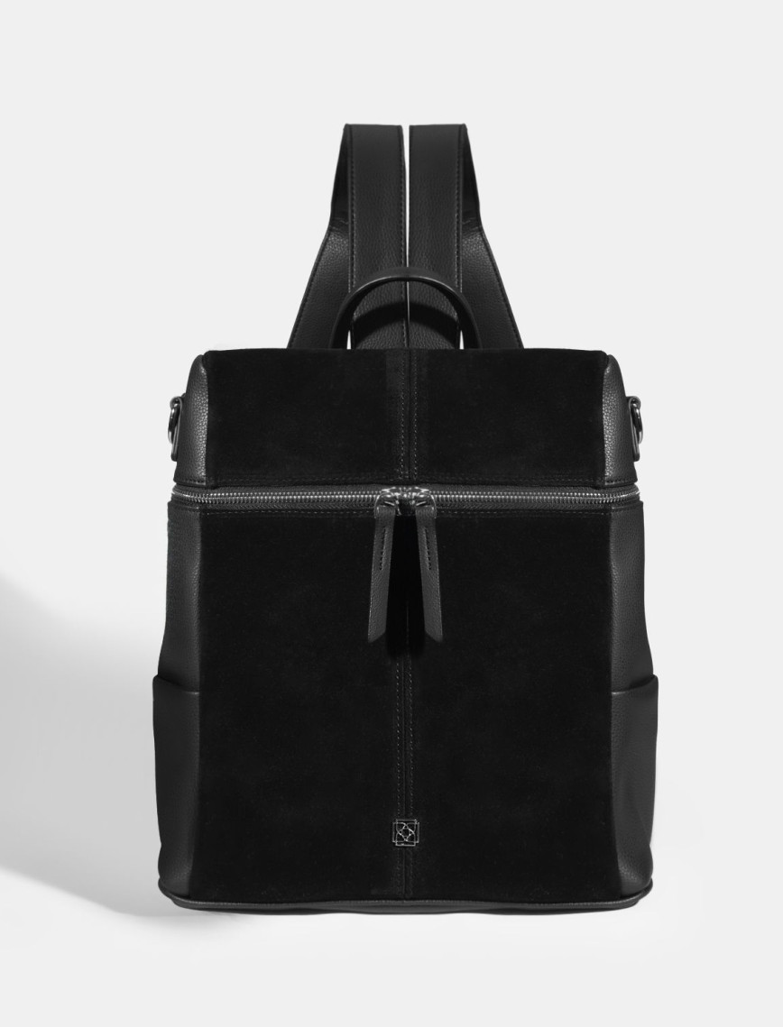 Kadın Siyah Süet Detaylı Fermuarlı Sırt Çantası Kadın Siyah Süet Detaylı Fermuarlı Sırt Çantası