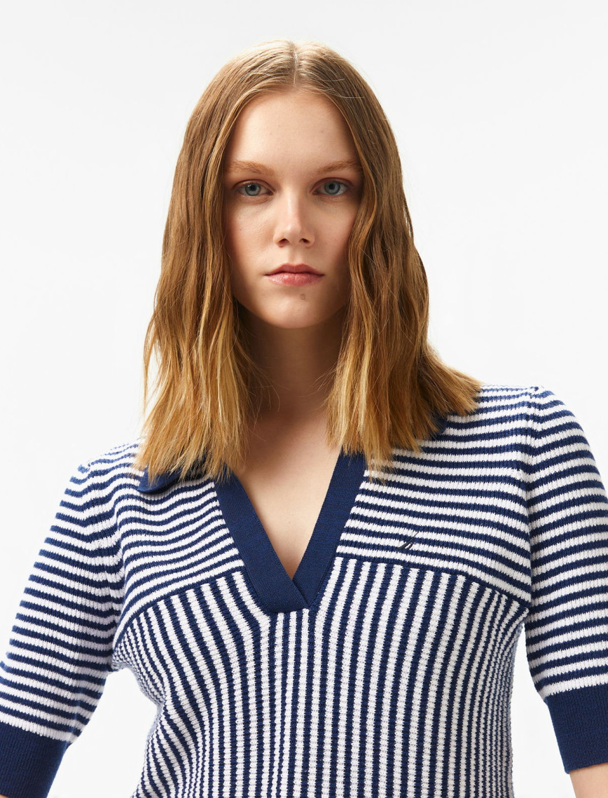 Nautica Kadın Lacivert Regular Fit Çizgili Triko Nautica Kadın Lacivert Regular Fit Çizgili Triko