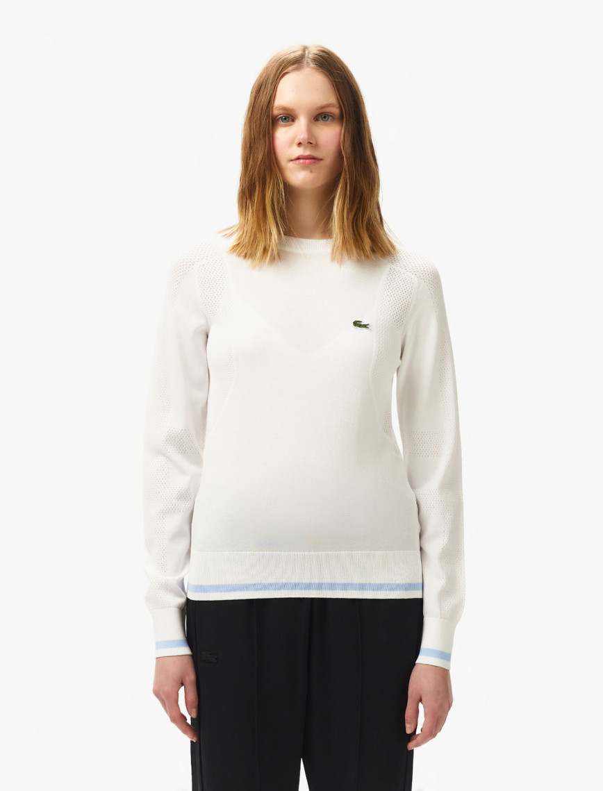 Lacoste Kadın Regular Fit Bisiklet Yaka Beyaz Triko Lacoste Kadın Regular Fit Bisiklet Yaka Beyaz Triko