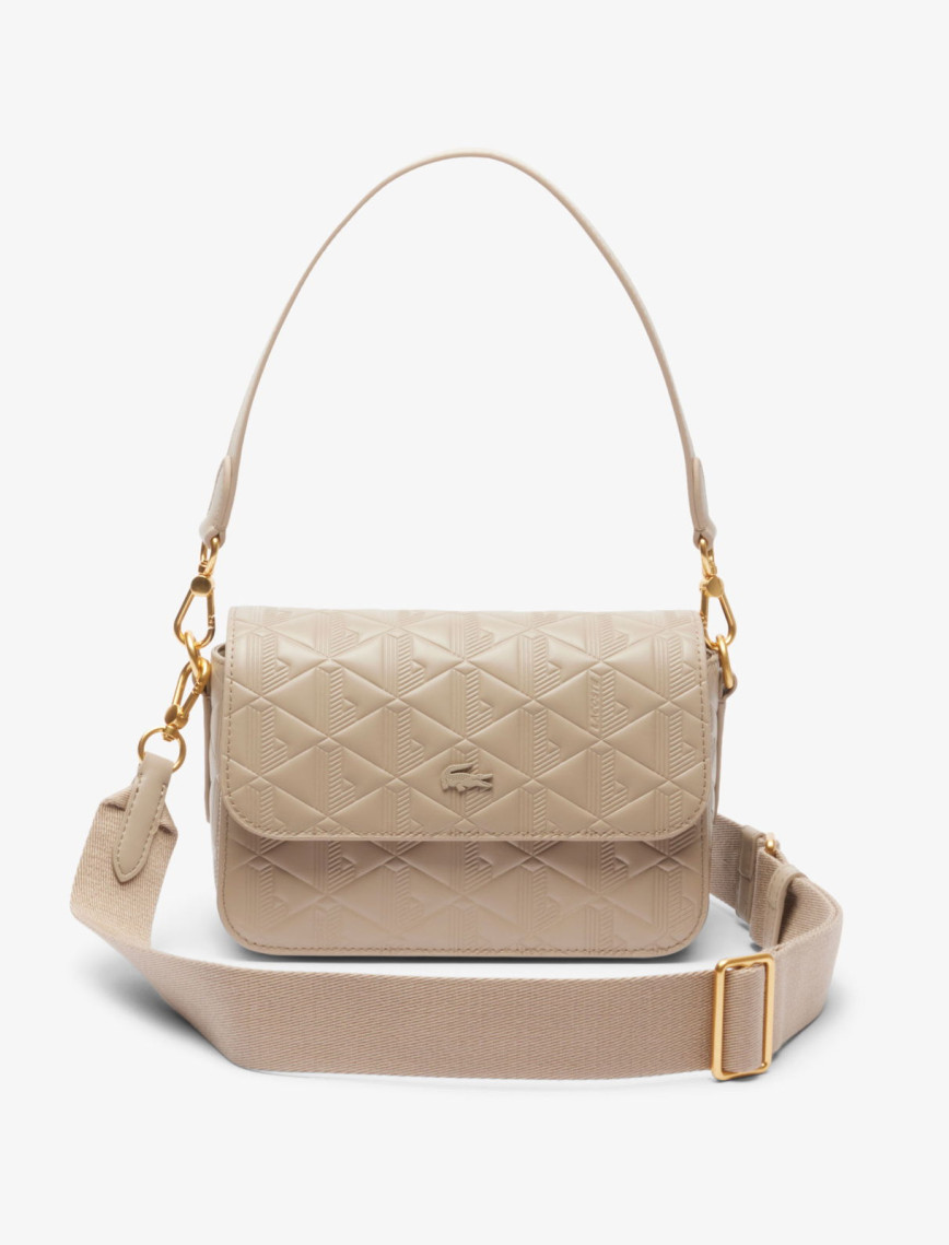 Lacoste Maheki Kadın Monogram Deri Bej Omuz Çantası Lacoste Maheki Kadın Monogram Deri Bej Omuz Çantası