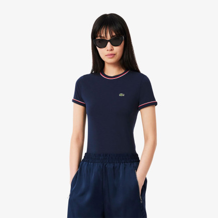 Lacoste Kadın Slim Fit Bisiklet Yaka Lacivert T-Shirt Lacoste Kadın Slim Fit Bisiklet Yaka Lacivert T-Shirt