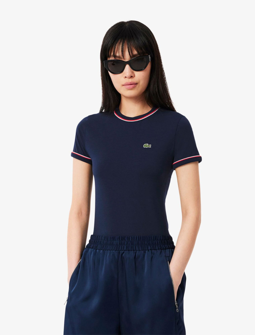 Lacoste Kadın Slim Fit Bisiklet Yaka Lacivert T-Shirt Lacoste Kadın Slim Fit Bisiklet Yaka Lacivert T-Shirt