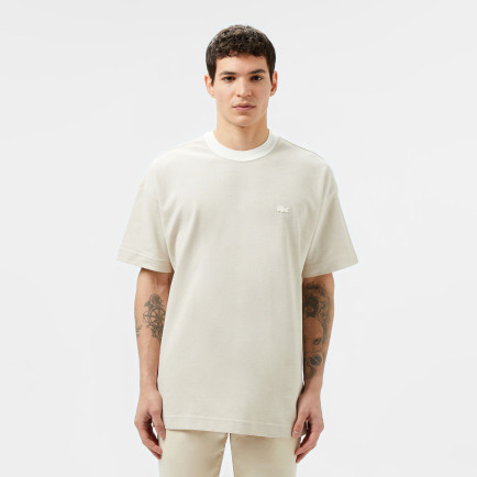 Lacoste Erkek Oversize Fit Bisiklet Yaka Krem T-Shirt Lacoste Erkek Oversize Fit Bisiklet Yaka Krem T-Shirt