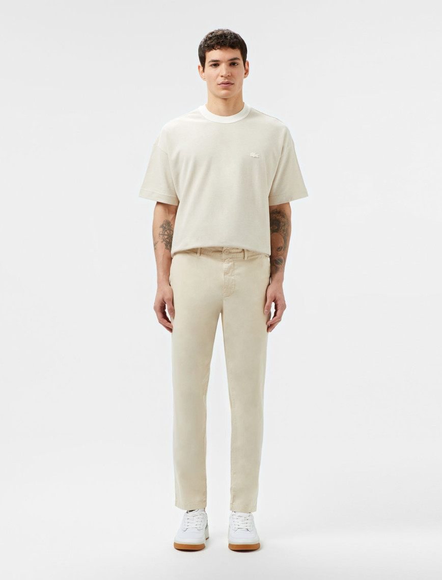 Lacoste Erkek Oversize Fit Bisiklet Yaka Krem T-Shirt Lacoste Erkek Oversize Fit Bisiklet Yaka Krem T-Shirt