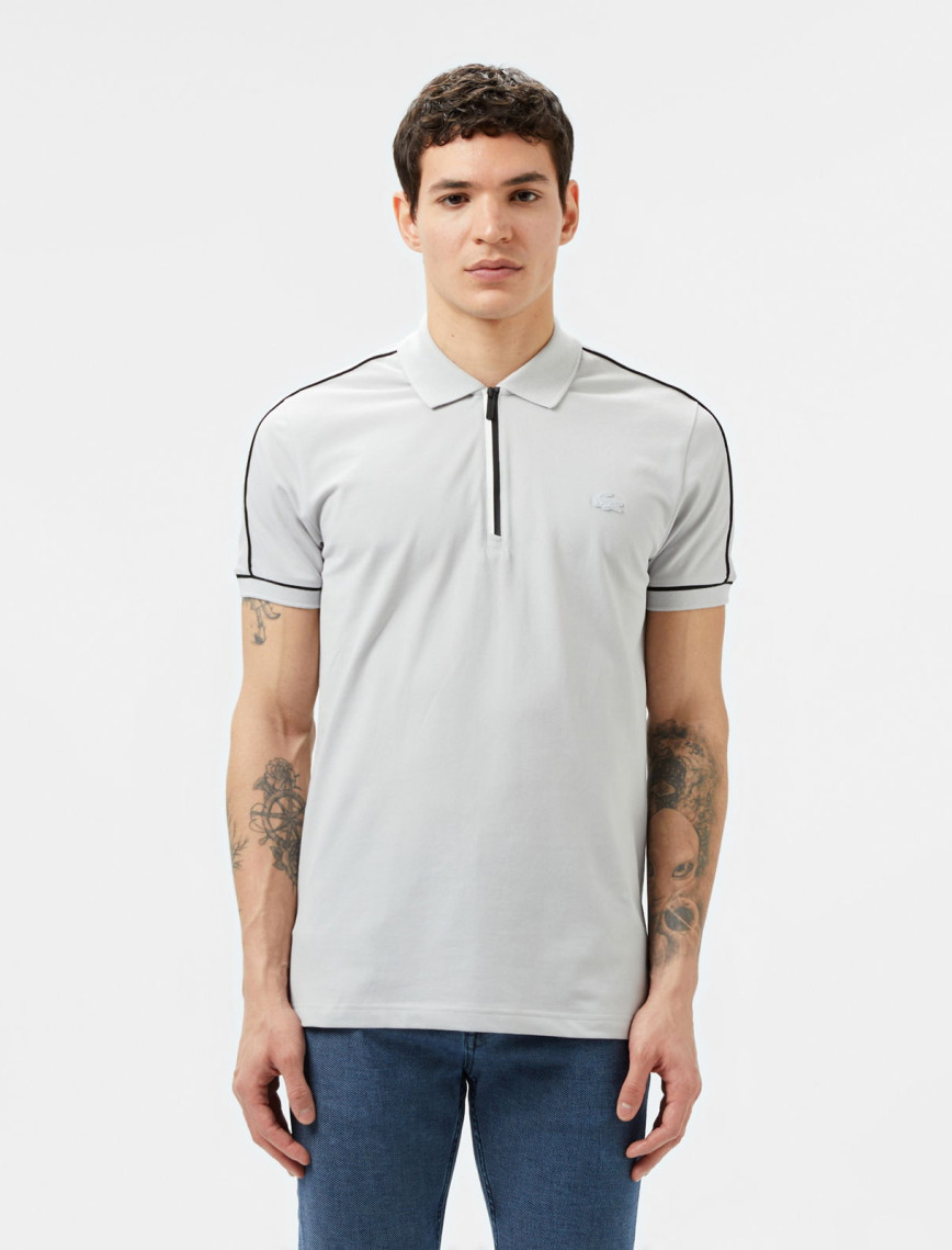 Lacoste Erkek Slim Fit Yarım Fermuarlı Beyaz Polo