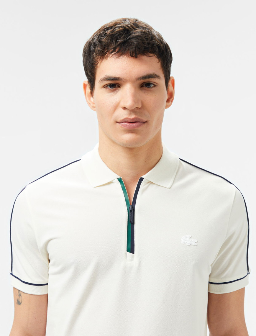 Lacoste Erkek Slim Fit Yarım Fermuarlı Beyaz Polo