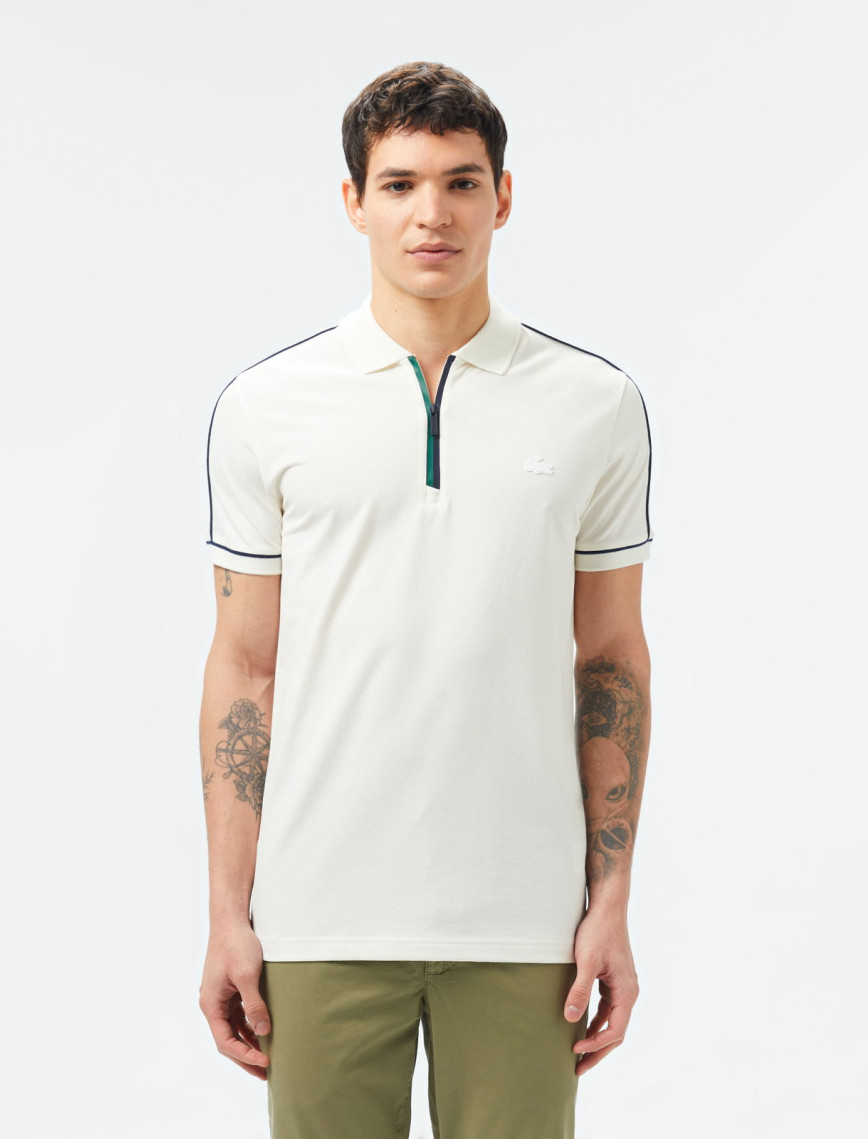 Lacoste Erkek Slim Fit Yarım Fermuarlı Beyaz Polo