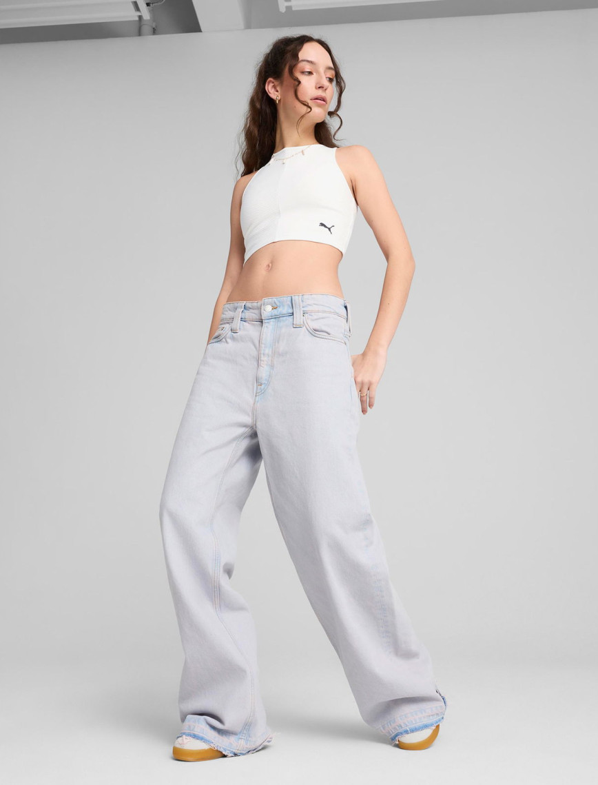 Puma Wardrobe Essentials Ribbed Crop Top Kadın Beyaz Atlet
